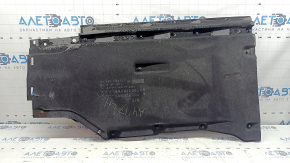 The left underbody protection of the Audi A4 B9 17-25 is worn out.