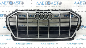 Radiator grill assembly for Audi Q5 80A 21-24, gloss black, chrome emblem and molding, Quattro, for camera, non-standard holes
