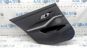 Rear left door panel trim for BMW 3 G20 19-26, black, without curtain, black leather insert, with handle, with backlight, with chrome insert and speaker grille, tear, scratches