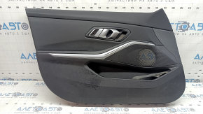Front left door trim panel for BMW 3 G20 19-26 black, black leather insert, with handle, with backlight, with chrome insert and speaker grille, memory, scratches