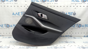 Door trim panel, rear right BMW 3 G20 19-26, black, without curtain, black leather insert, with handle, with backlight, with chrome insert and speaker grille, scratches