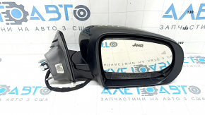Right side mirror assembly for Jeep Compass 17-26, 4+5 pins, BSM, turn signal, heated, gloss black, glued