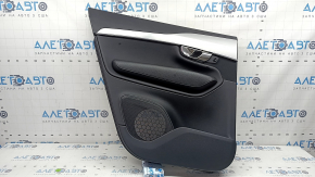 Door trim, rear left, Volvo XC90 16-23, black leather, gray insert, black leather armrest, with handle, without curtain, scratches, bumps
