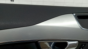 Black front left door panel for Volvo XC90 16-22, black leather insert, black leather armrest with handle, gray insert, scratches, bump