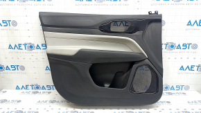 Jeep Compass 22-26 black front left door panel, gray leather insert and armrest, brown stitching, backlit, cleanable, scratches
