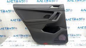 Black door trim panel, rear left, VW Tiguan 18-20, insert and armrest, black leather, with handle, broken fastener, scratches