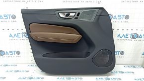Black front left door panel for Volvo XC60 18-26, armrest and insert in brown Nappa leather, with Harman Kardon trim, tears, scratches, needs cleaning