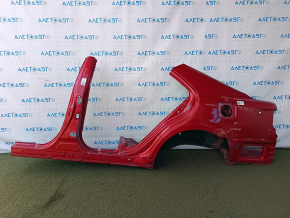 Toyota Camry v40 rear left quarter wing on the body, with a central pillar, red, rusty, after repair, dent
