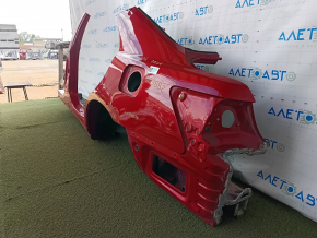 Toyota Camry v40 rear left quarter wing on the body, with a central pillar, red, rusty, after repair, dent