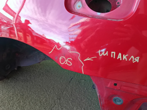 Toyota Camry v40 rear left quarter wing on the body, with a central pillar, red, rusty, after repair, dent
