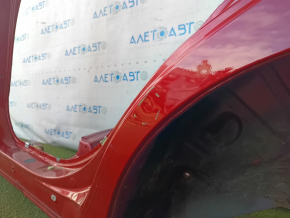 Toyota Camry v40 rear left quarter wing on the body, with a central pillar, red, rusty, after repair, dent