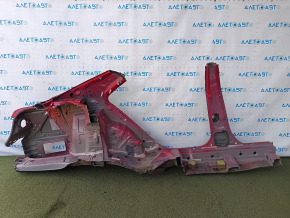 Toyota Camry v40 rear left quarter wing on the body, with a central pillar, red, rusty, after repair, dent