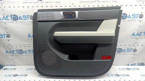Hyundai Santa Fe 2020 2021 front right door panel, gray, light gray armrest and insert, chrome molding, scratches