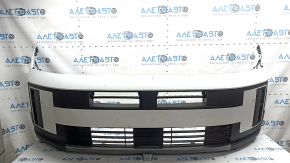 Front bumper assembly Hyundai Santa Fe 2020 SEL, Limited, white, lip structure, with louvered deflectors, scratches, chips, cracked lip, pressed