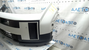 Front bumper assembly Hyundai Santa Fe 2020 SEL, Limited, white, lip structure, with louvered deflectors, scratches, chips, cracked lip, pressed