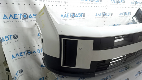 Front bumper assembly Hyundai Santa Fe 2020 SEL, Limited, white, lip structure, with louvered deflectors, scratches, chips, cracked lip, pressed