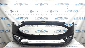 Front bumper, bare, Ford Fusion mk5 2017-2018, with 4 parking sensors and Park Assist, black, chips, non-factory holes, scratches, cracked