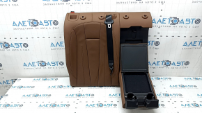 Rear seat back, 2nd row, right, Audi A5 F5 20-25, 5D, brown leather, with armrest and black belt, wrinkled, needs cleaning