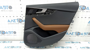 Door trim panel rear right Audi A5 F5 21-25 5D black, insert black leather, armrest leather brown, with overlay black gloss, chrome, with handle, tears, scratches