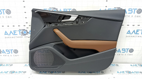 Front right door panel for Audi A5 F5 21-25 5D, black, black leather insert, brown leather armrest, with glossy black trim, chrome, with handle, for cleaning