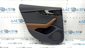 Door trim panel rear left Audi A5 F5 21-25 5D black, insert black leather, armrest leather brown, with overlay black gloss, chrome, with handle, bumps, dents, scuffs