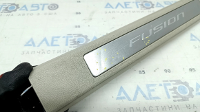 Front right door sill trim for Ford Fusion mk5 17-20, gray, with chrome insert, scratches, dry cleaning, dents and dings