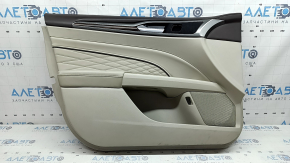 Front left door panel for Ford Fusion mk5 17-20, titanium, Platinum, gray leather, with gray diamond-pattern insert, wood-pattern insert, brown upper trim, with handle, backlit, scratches, dry-cleanable, broken fastener