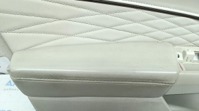 Front left door panel for Ford Fusion mk5 17-20, titanium, Platinum, gray leather, with gray diamond-pattern insert, wood-pattern insert, brown upper trim, with handle, backlit, scratches, dry-cleanable, broken fastener