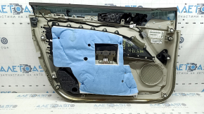 Front right door panel for Ford Fusion mk5 17-20, titanium, Platinum, gray leather, with gray diamond-pattern insert, wood-pattern insert, brown upper trim, with handle, backlit, scratches, dry-cleanable, whitened plastic