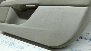 Front right door panel for Ford Fusion mk5 17-20, titanium, Platinum, gray leather, with gray diamond-pattern insert, wood-pattern insert, brown upper trim, with handle, backlit, scratches, dry-cleanable, whitened plastic