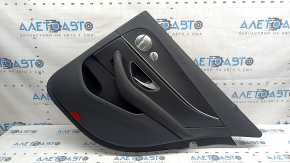 Door trim, rear right card, Mercedes W213 E 17-23, black leather, without curtain, insert under black structural wood, with backlight, Burmester, with handle and overlays, dented