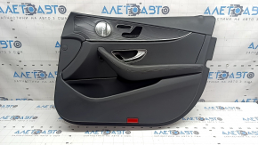 Front right door panel for Mercedes W213 E 17-23, black leather, black wood grain insert, illuminated, Burmester, with handle and trim
