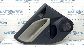 Subaru Forester 25-26 rear left door panel, black with gray fabric insert, gray rubber armrest, scratches