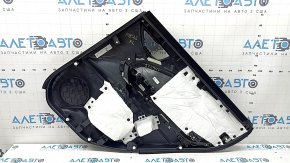 Subaru Forester 25-26 rear left door panel, black with gray fabric insert, gray rubber armrest, scratches