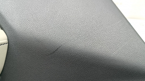 Subaru Forester 25-26 rear left door panel, black with gray fabric insert, gray rubber armrest, scratches