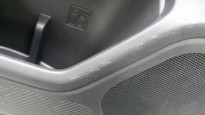 Subaru Forester 25-26 rear left door panel, black with gray fabric insert, gray rubber armrest, scratches
