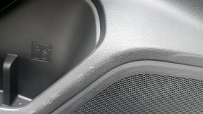 Subaru Forester 25-26 rear left door panel, black with gray fabric insert, gray rubber armrest, scratches