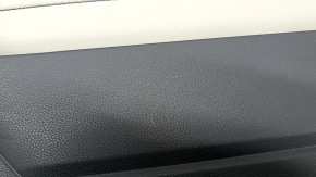Subaru Forester 25-26 rear left door panel, black with gray fabric insert, gray rubber armrest, scratches