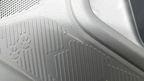 Subaru Forester 25-26 rear right door panel, black with gray fabric insert, gray rubber armrest, worn