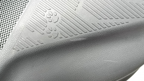 Subaru Forester 25-26 rear right door panel, black with gray fabric insert, gray rubber armrest, worn