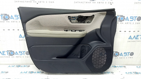 Subaru Forester 25-26 front left door panel, black with gray fabric insert, gray rubber armrest, worn, needs cleaning