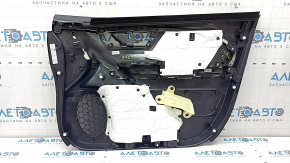 Subaru Forester 25-26 front left door panel, black with gray fabric insert, gray rubber armrest, worn, needs cleaning