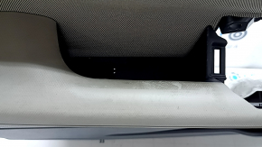 Subaru Forester 25-26 front left door panel, black with gray fabric insert, gray rubber armrest, worn, needs cleaning