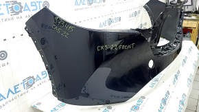 Front bumper, bare, Mazda CX-5 22-25, without parking sensors, blue, scratches, crack in mount