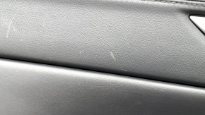 Mazda CX-5 17-23 black front left door panel with black leather insert, black leather armrest, gray molding, with handle, scuffs