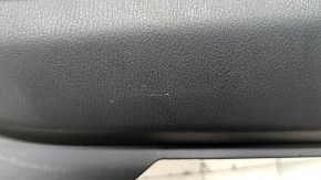Mazda CX-5 17-23 black front right door panel with black leather insert, black leather armrest, gray molding, with handle, scratches