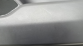 Mazda CX-5 17-23 black front right door panel with black leather insert, black leather armrest, gray molding, with handle, scratches
