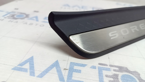 Outer rear right door sill plate for Kia Sorento 21-23 HEV, black, with chrome insert, scratches, bumps