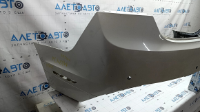 Lincoln MKZ 17-20 rear bumper, bare upper part, for 4 parking sensors, white, painted, dented, broken fasteners, scratches