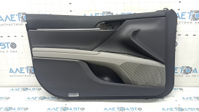 Door trim panel front left Toyota Camry v70 18-23 dark gray with gray insert plastic, armrest rubber, worn